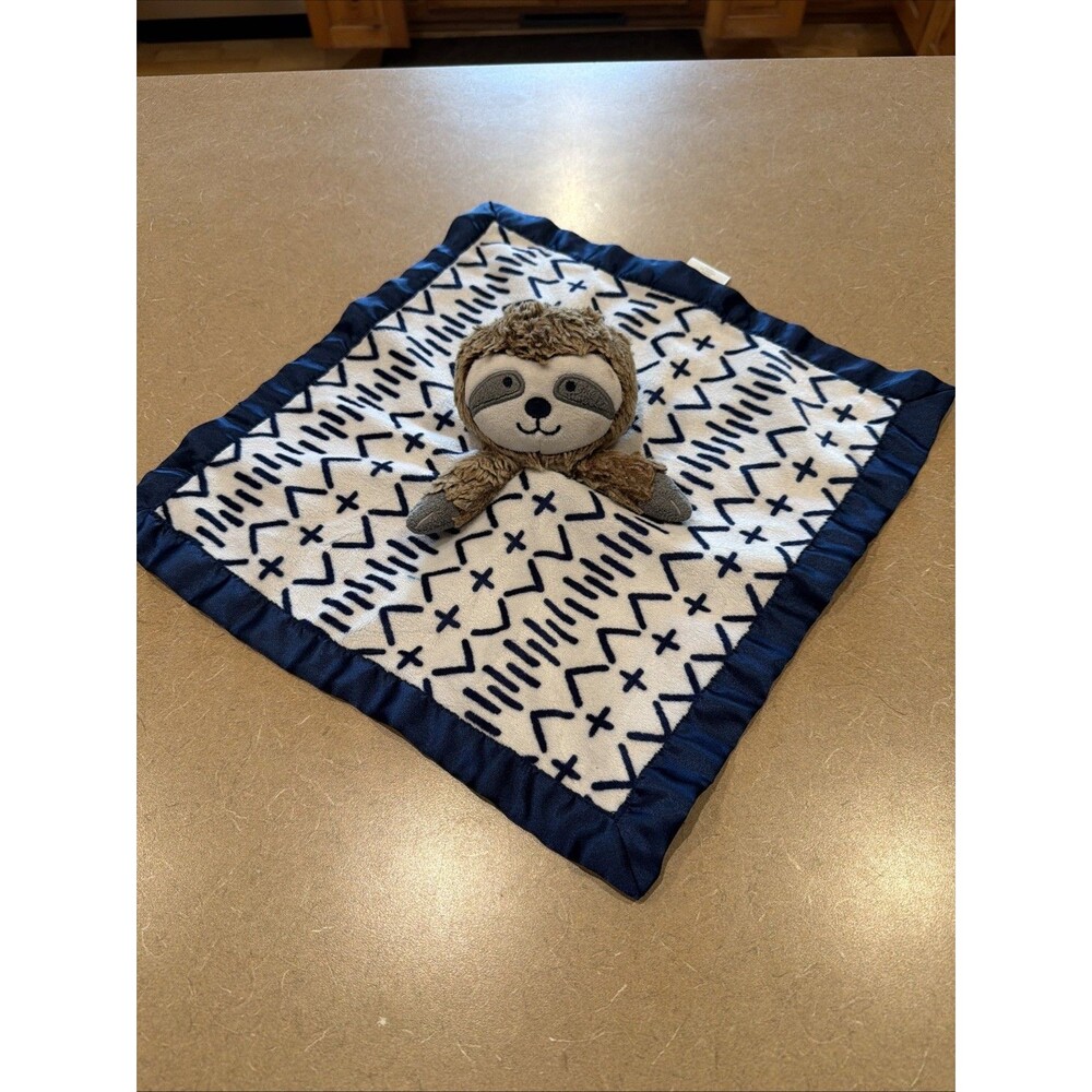 Cloud Island Target Sloth Lovey Security Blanket Plush Navy Blue & White Satin